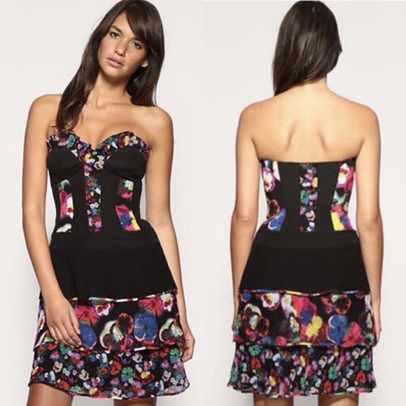 Karen Mullen Bustier Floral Print Tiered Dress - Picture 1 of 9
